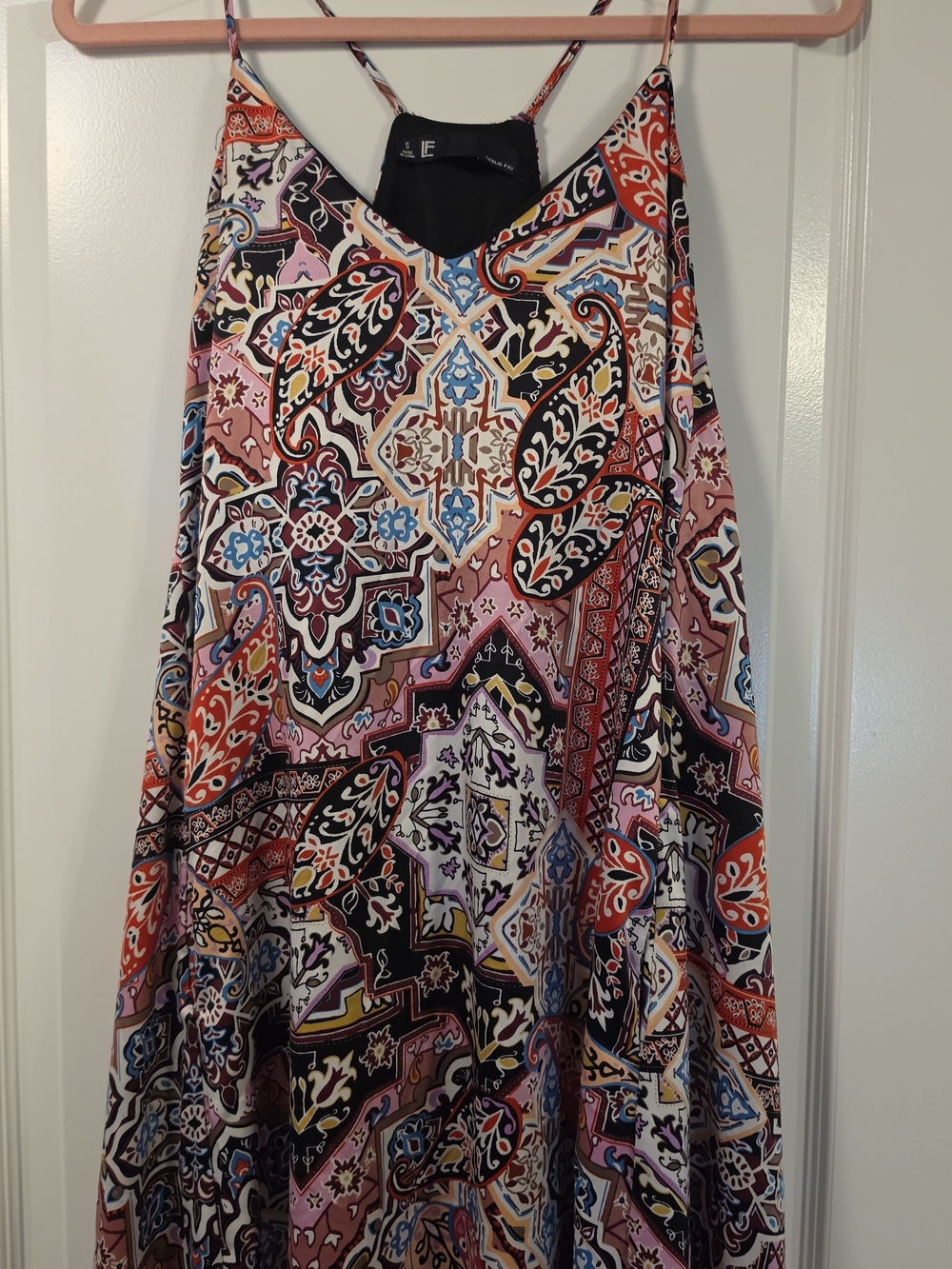Leslie Fay Pink Multi Printed Maxi Dress with Spaghetti Straps
